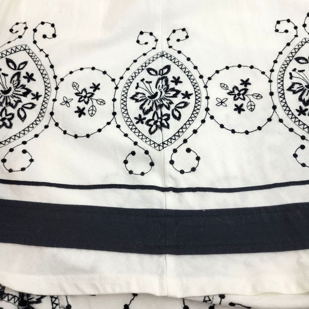 Talbots 100% cotton white flare skirt black embroidery elastic waist M boho - Picture 10 of 10